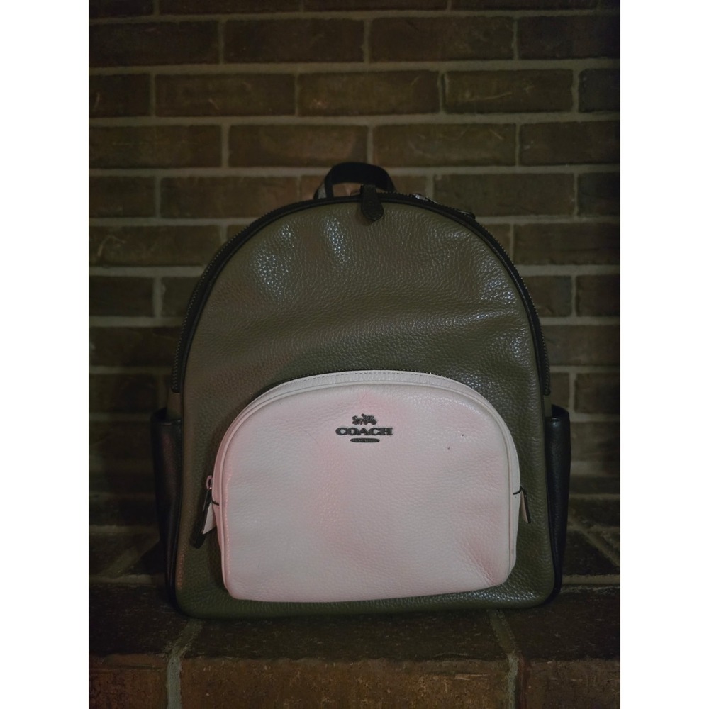 Coach Court Backpack Color Block Leather Bag‎ Olive Black White